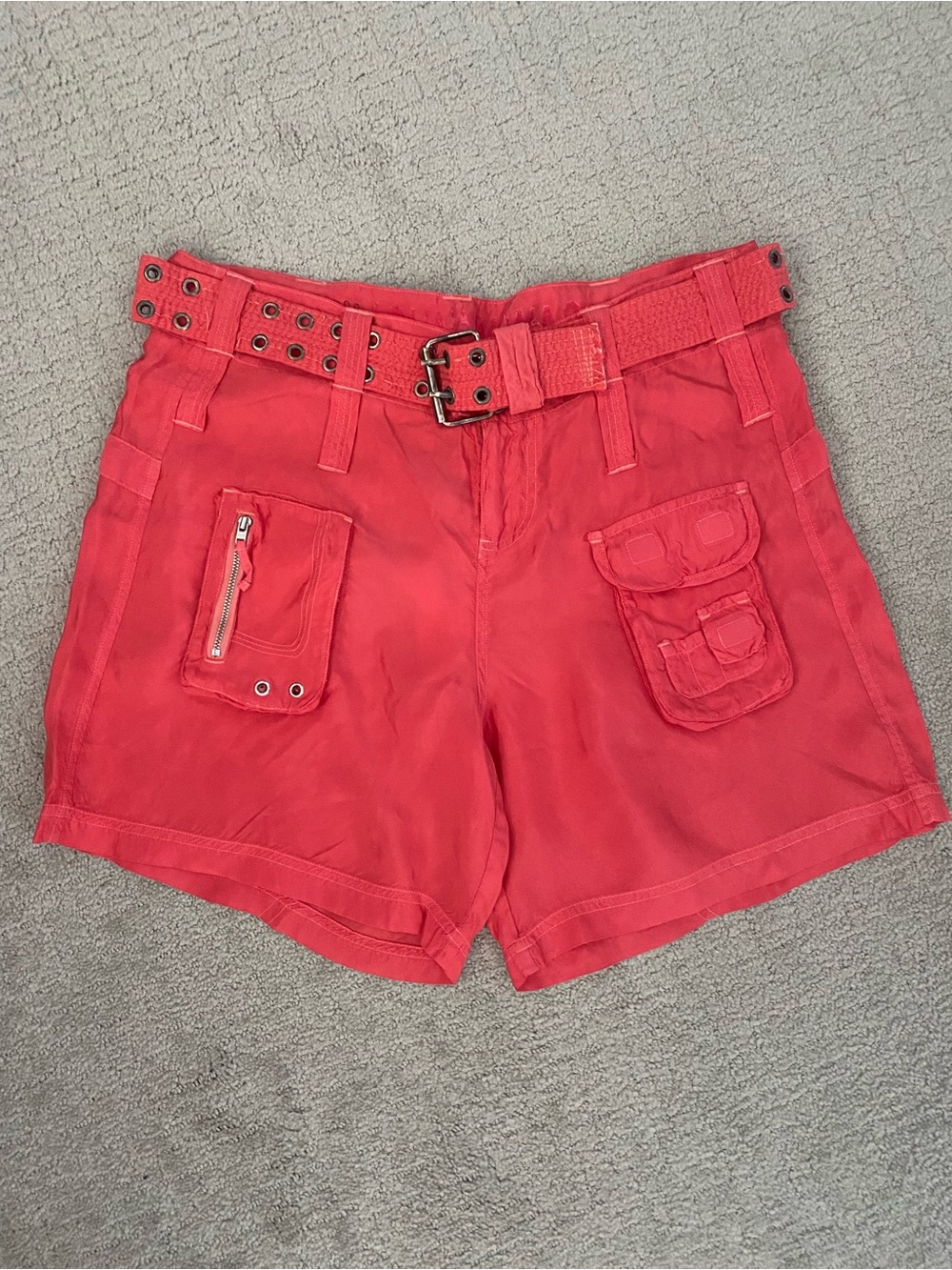 Johnny Was Coral Red Cargo Shorts with Belt